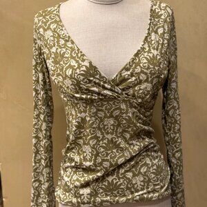 Prana Floral Long Sleeve Olive & Cream Long Sleeve Top, Size XS